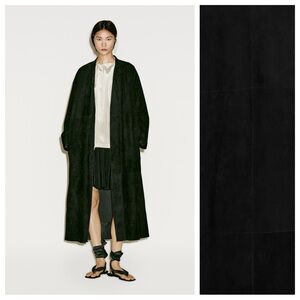 NWT. Massimo Dutti Limited Edition Black Suede Leather Long Kimono. Size M.